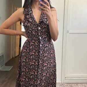 American Vintage Floral Midi Dress in Black and Pink